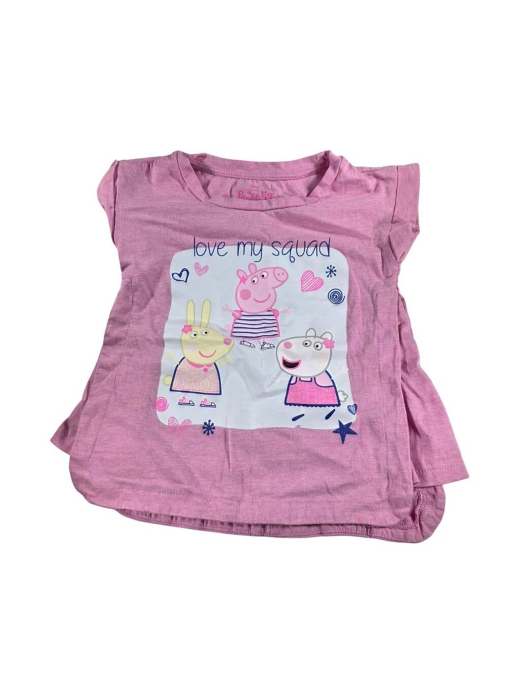 Peppa Pig Girls "Love My Squad" Pink Graphic T-Shirt Size 4 Cotton Blend Casual